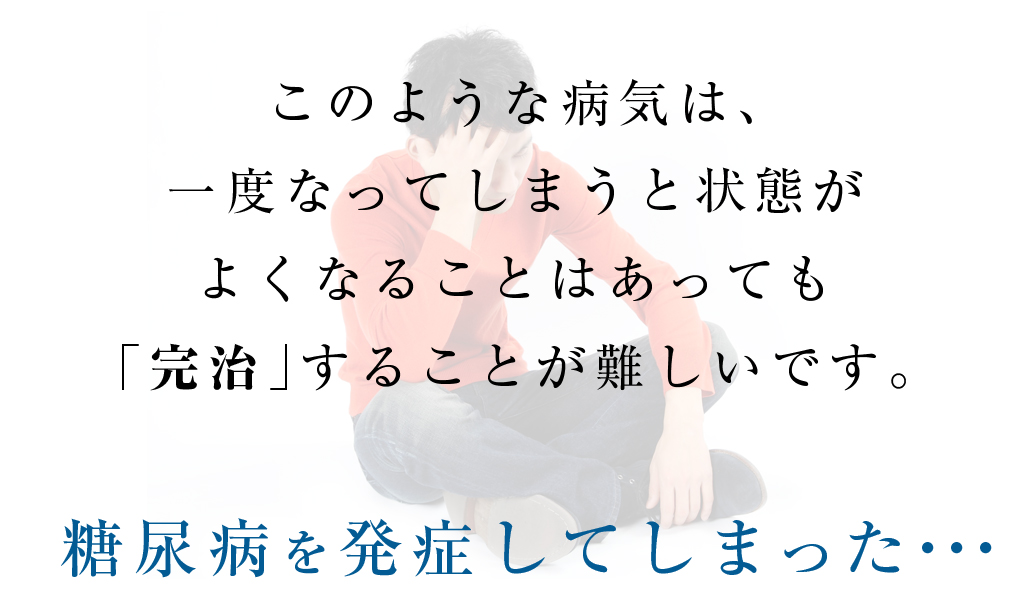 このような病気は、 一度なってしまうと状態が よくなることはあっても 「完治」することはありません。｜糖尿病を発症してしまった